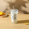 Cute Korean Glass Cups with Straw & Lid